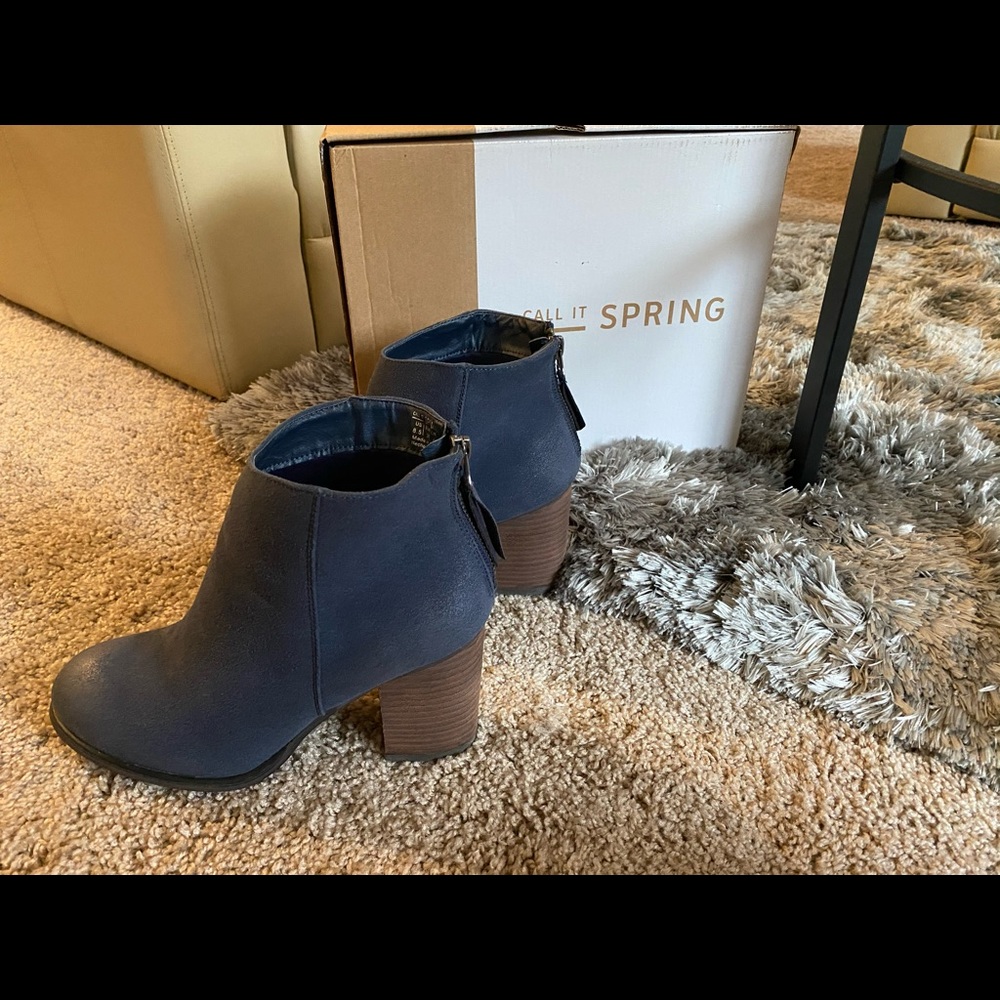 Blue chunky heel booties